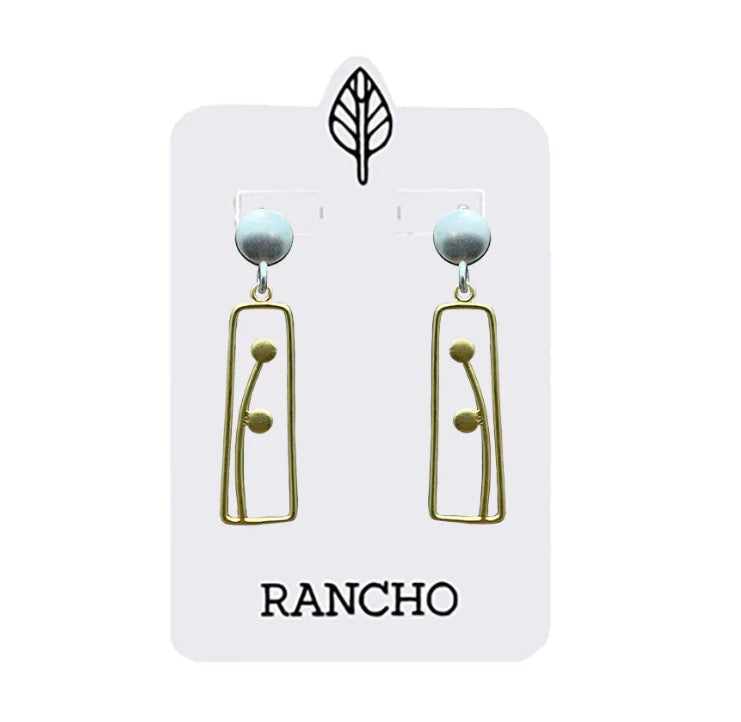 Gold 2 Bud Rectangular Pendant + Silver Circle Stud Earring