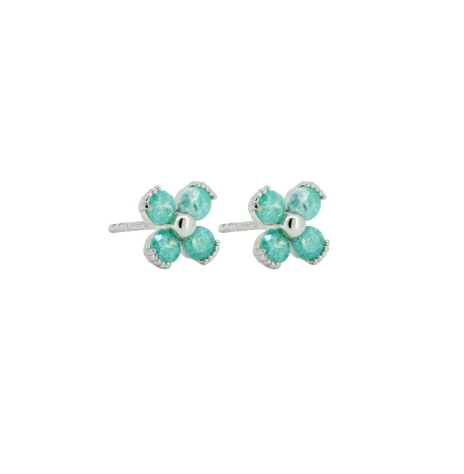 Crystal Flower Stud Earrings, Aqua - Silver