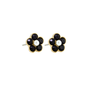 Crystal & Pearl Flower Stud Earrings, Black  - Gold
