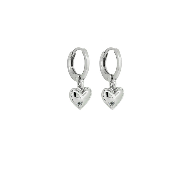 Annie  Heart Huggie Earrings - Silver