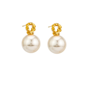 Gold Ring & Pearl Drop Stud Earrings - Gold
