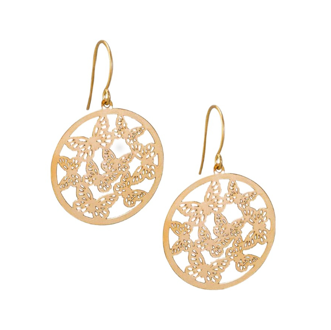 Butterflies Garden Drop Earrings - Gold