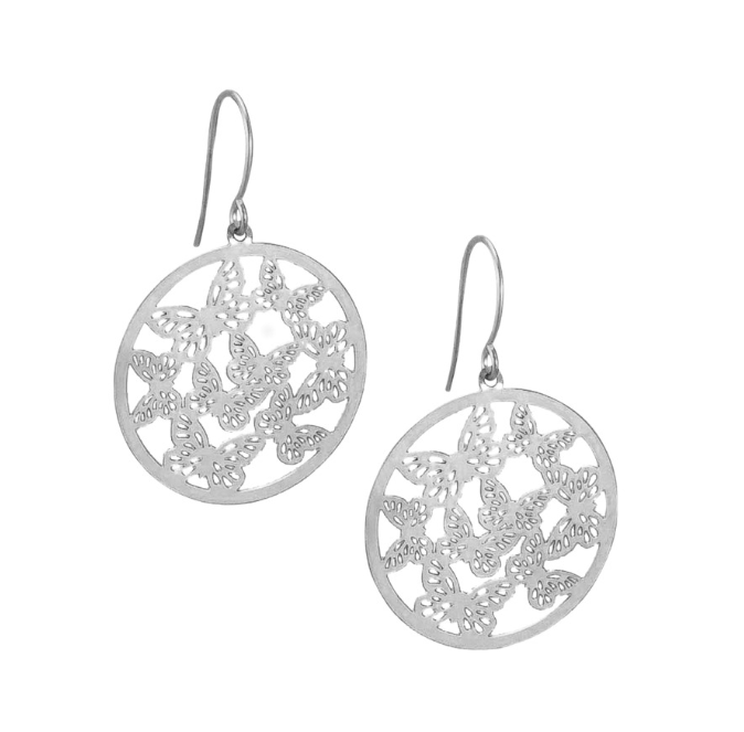 Butterflies Garden Drop Earrings - Silver