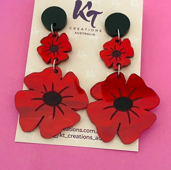 Marble Red Elegant Poppy Acrylic Dangles