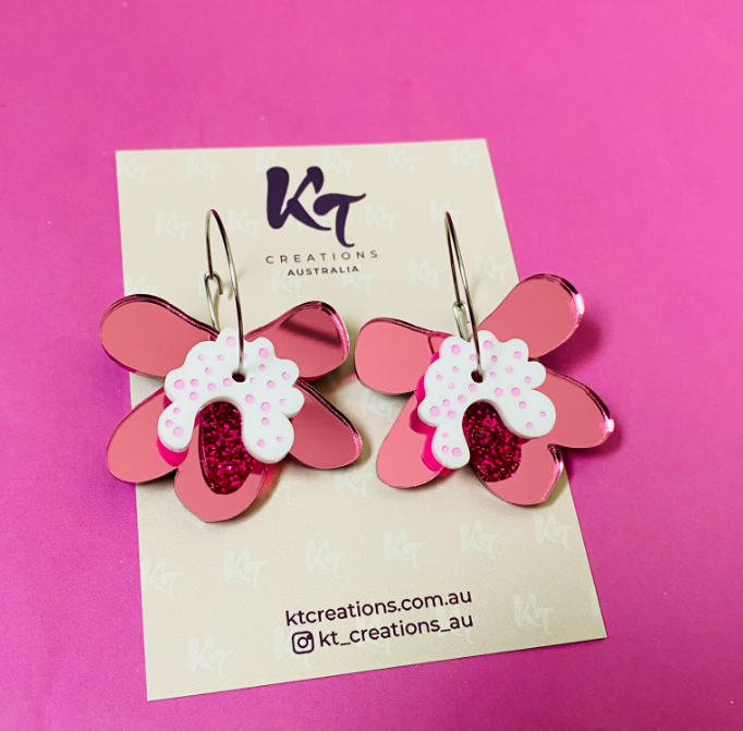 Pink Orchid Stacker Hoop Acrylic Earrings