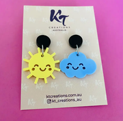 Happy Sun & Cloud Hoop Acrylic Earrings