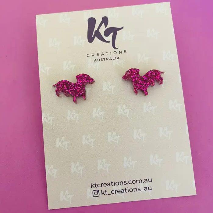 Dachshund Hot Pink Glitter Acrylic Studs