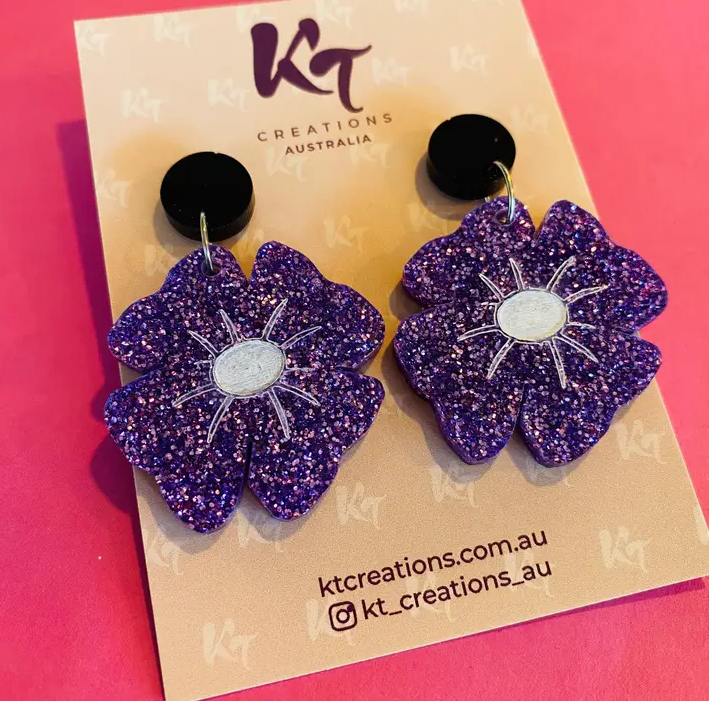 Purple Glitter Poppy Acrylic Dangles