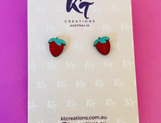 Hand Painted Strawberry Wooden Studs