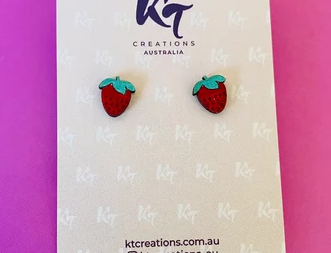 Hand Painted Strawberry Wooden Studs