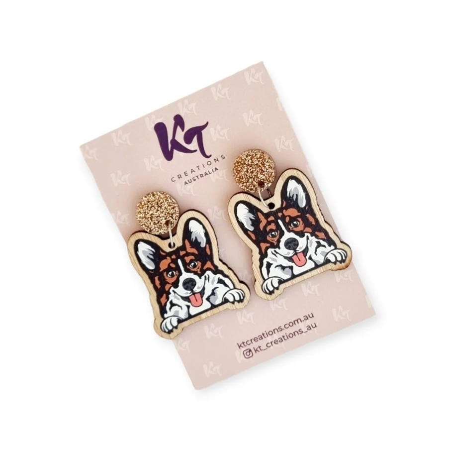 Corgi Bamboo Dangle - Earrings
