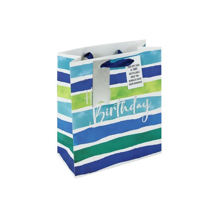 Medium Gift Bag - Birthday Stripes Blue