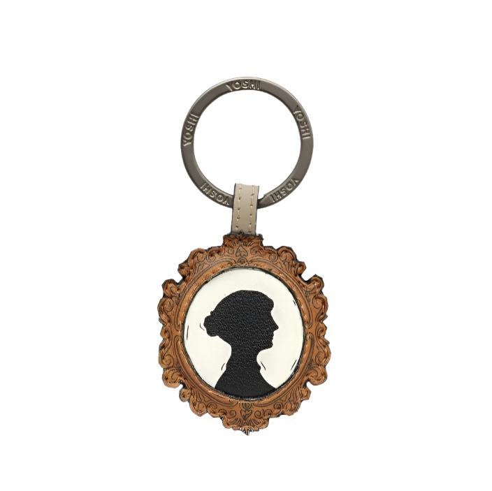 Leather Keyring - Jane Austen Silhouette - Warm Grey