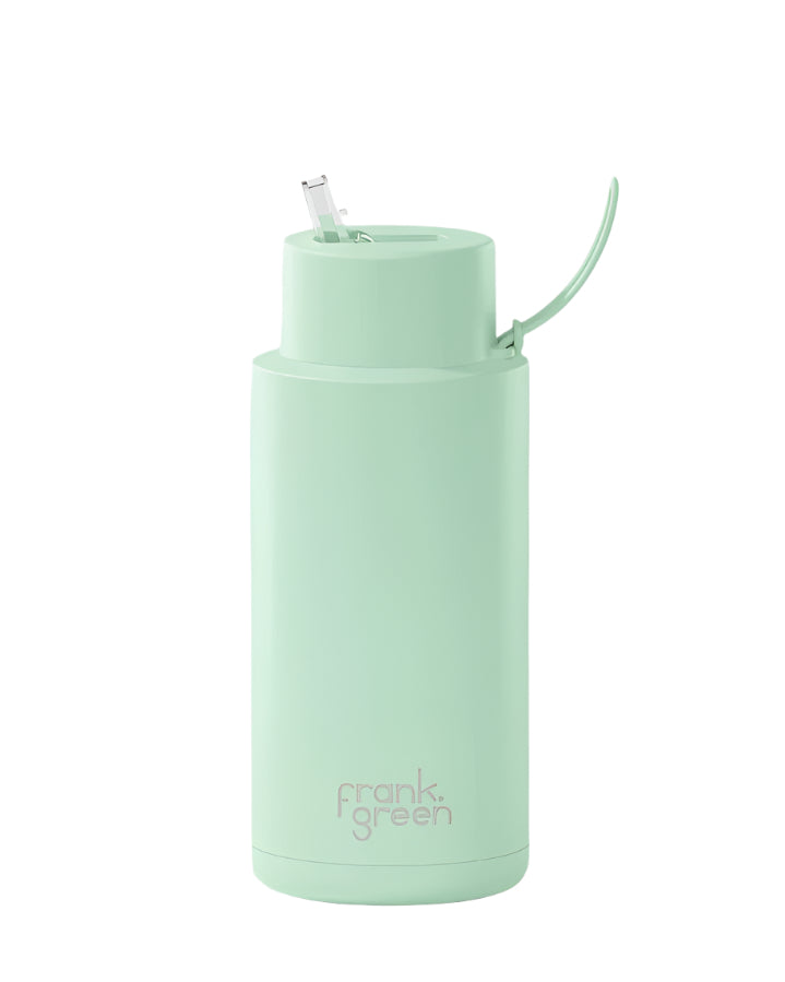 Ceramic Reusable Bottle With Straw Lid 1L - Mint