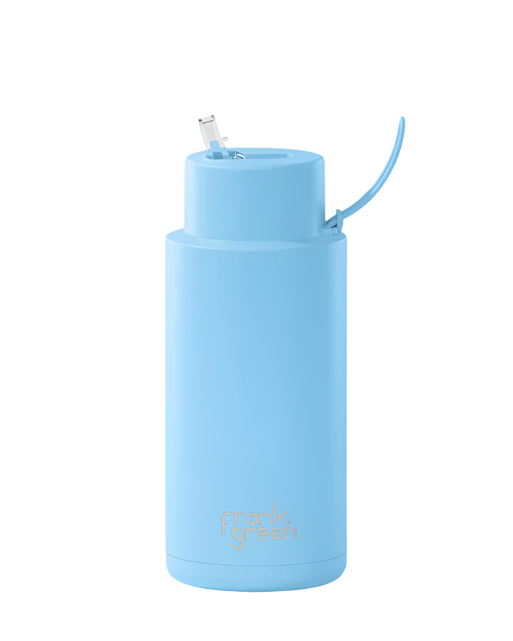 Ceramic Reusable Bottle With Straw Lid 1L - Sky Blue