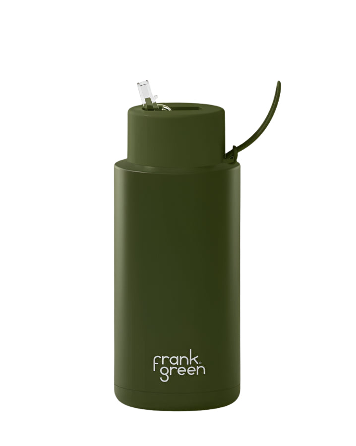 Ceramic Reusable Bottle With Straw Lid 1L - Khaki