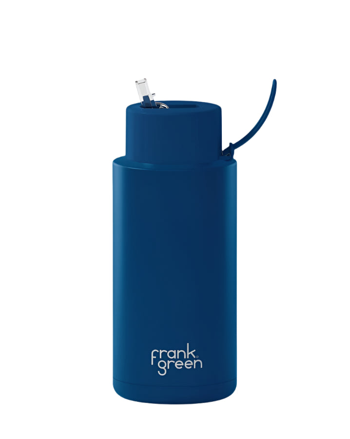 Ceramic Reusable Bottle With Straw Lid 1L - Deep Ocean