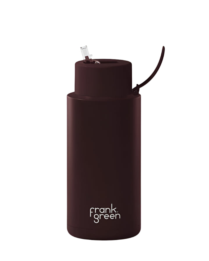 Ceramic Reusable Bottle With Straw Lid 1L - Chocolate