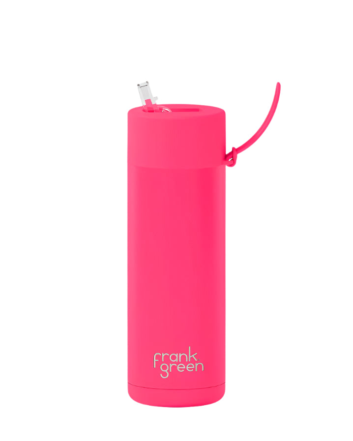 Ceramic Reusable Bottle with Straw Lid 595mL - Neon Pink