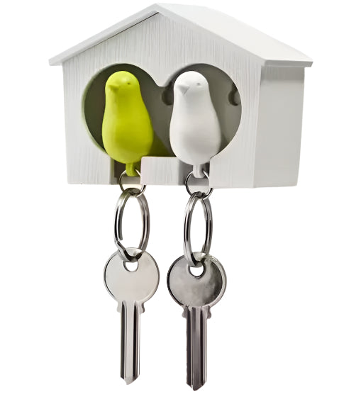 Duo Sparrow Key Ring - White & Green