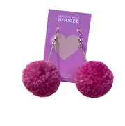 Pom Pom Drop Earrings - Pinky Purple