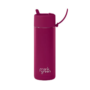 595mL Ceramic Bottle + Flip Straw Lid - Berry