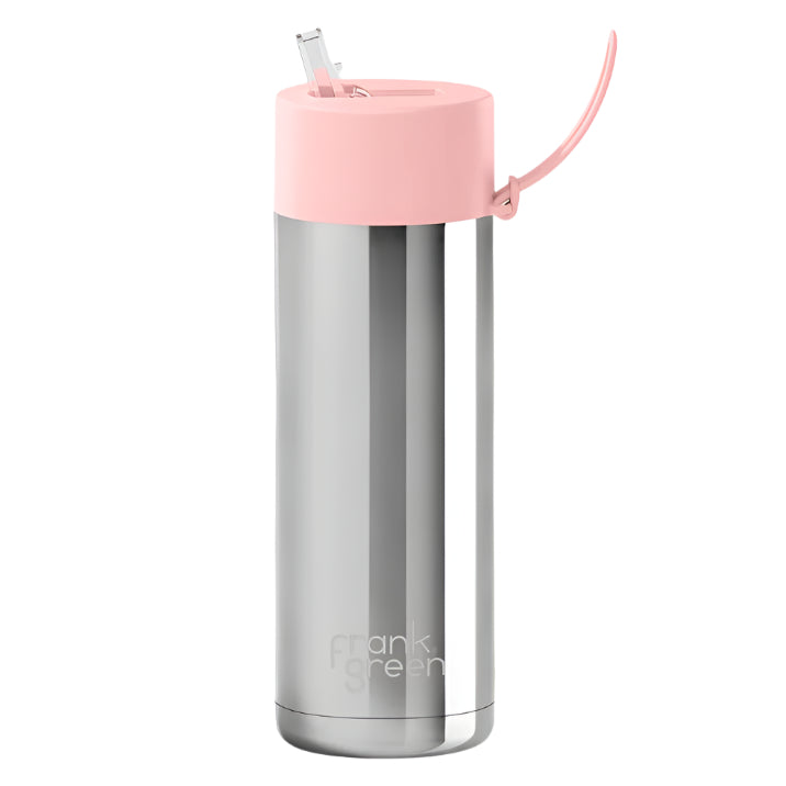 Ceramic Reusable Bottle with Straw Lid 595mL - Silver with Blushed Lid