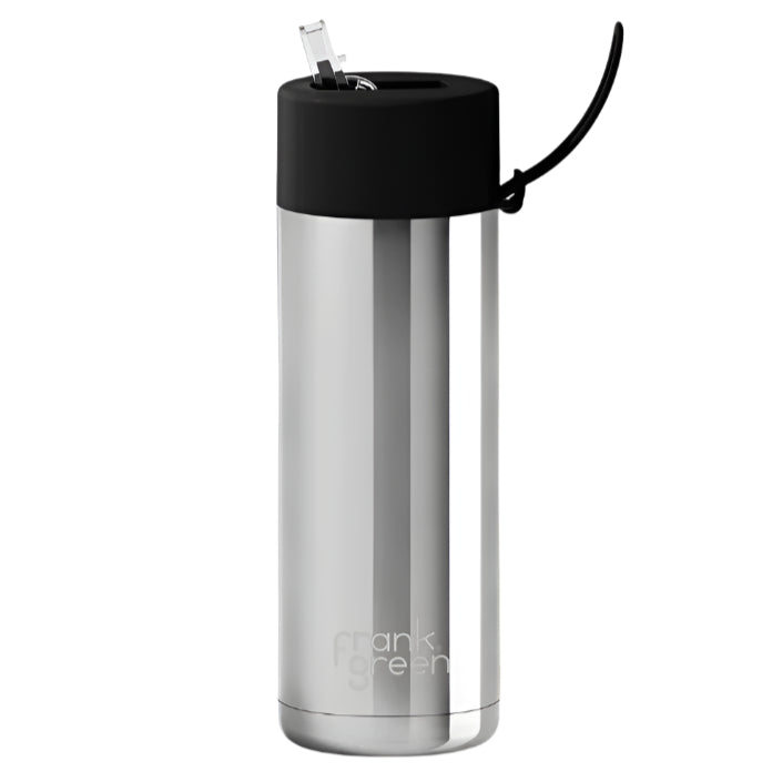 Ceramic Reusable Bottle with Straw Lid 595mL - Silver with Midnight Lid