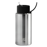 Ceramic Reusable Bottle With Straw Lid 1L - Silver with Midnight Lid