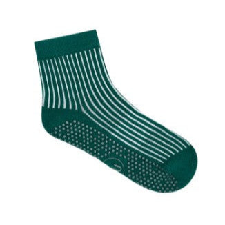 Quarter Crew Grip Socks - Ribbed Emerald