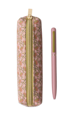 Pen & Pouch Set - Pink Vintage Floral