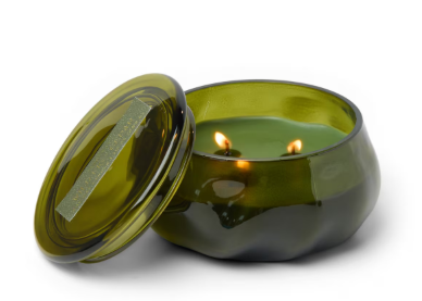 Basalt Green 10z Organic Shaped Tinted Glass Candle - Wild Fig & Cedar