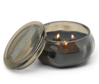 Basalt Amber 10z Organic Shaped Tinted Glass Candle - Palo Santo Suede