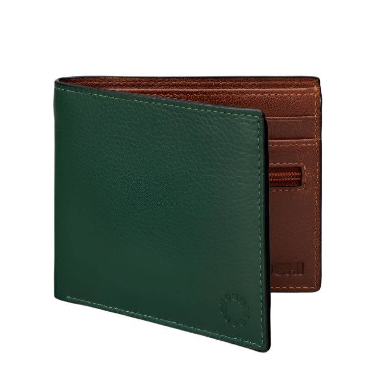 Leather Wallet - Green & Brown