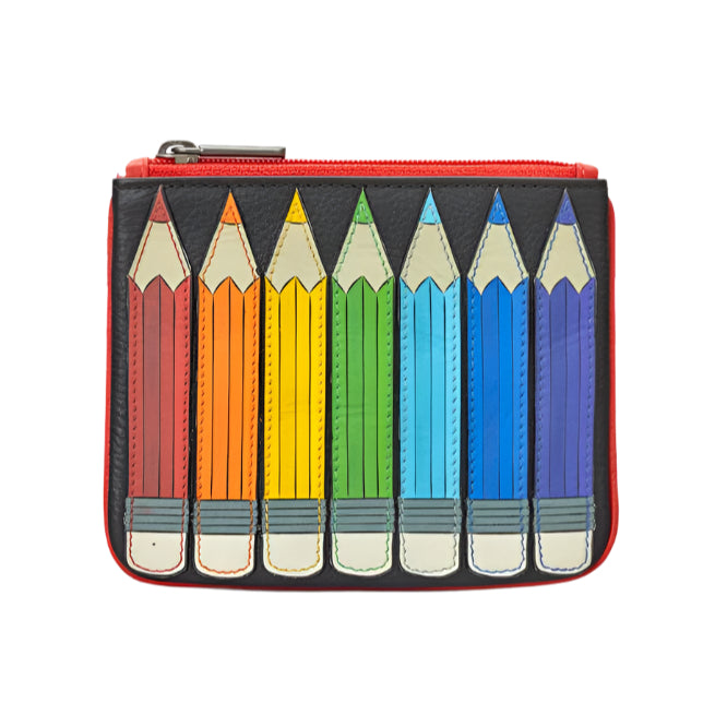 Zip Top Leather Purse Small - Pencils