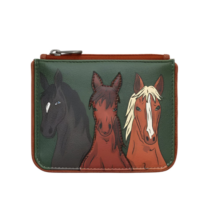 Zip Top Leather Purse Small - Horses