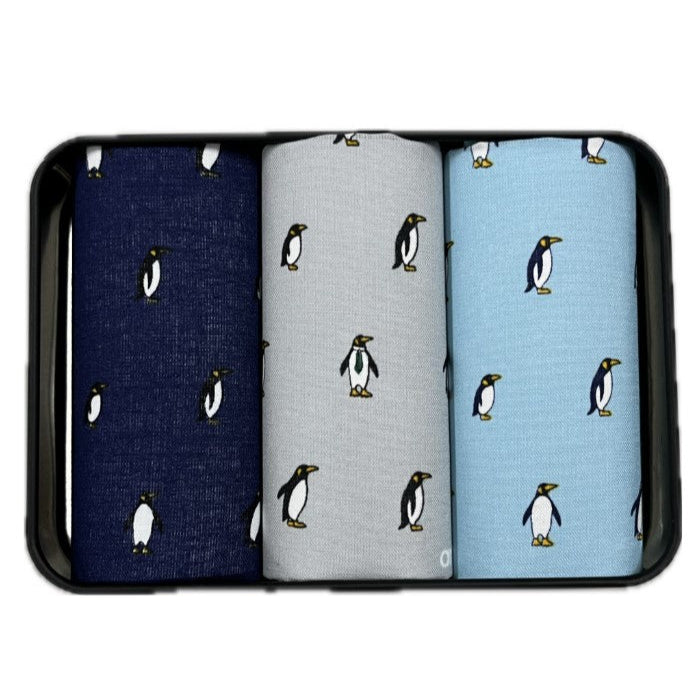 Black Tin of 3 Handkerchiefs - Penguins