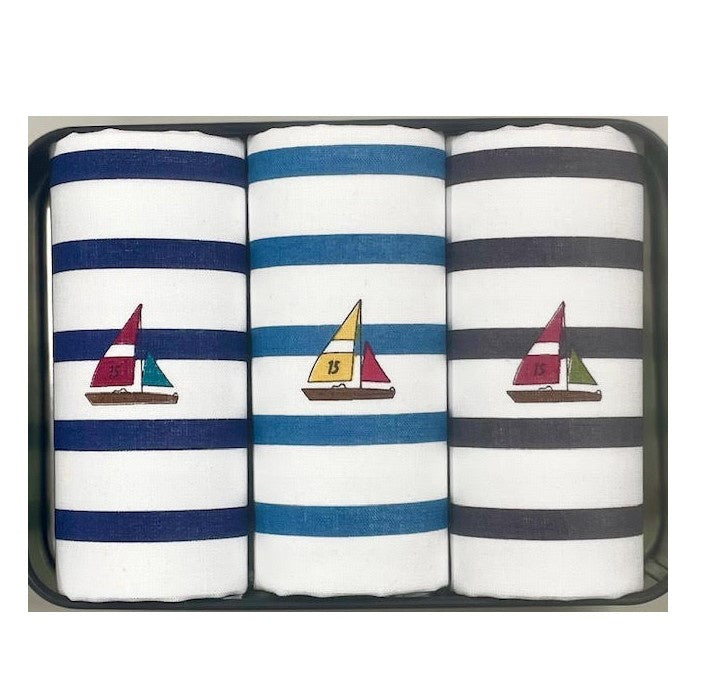 Black Tin of 3 Handkerchiefs - Sailing Boat