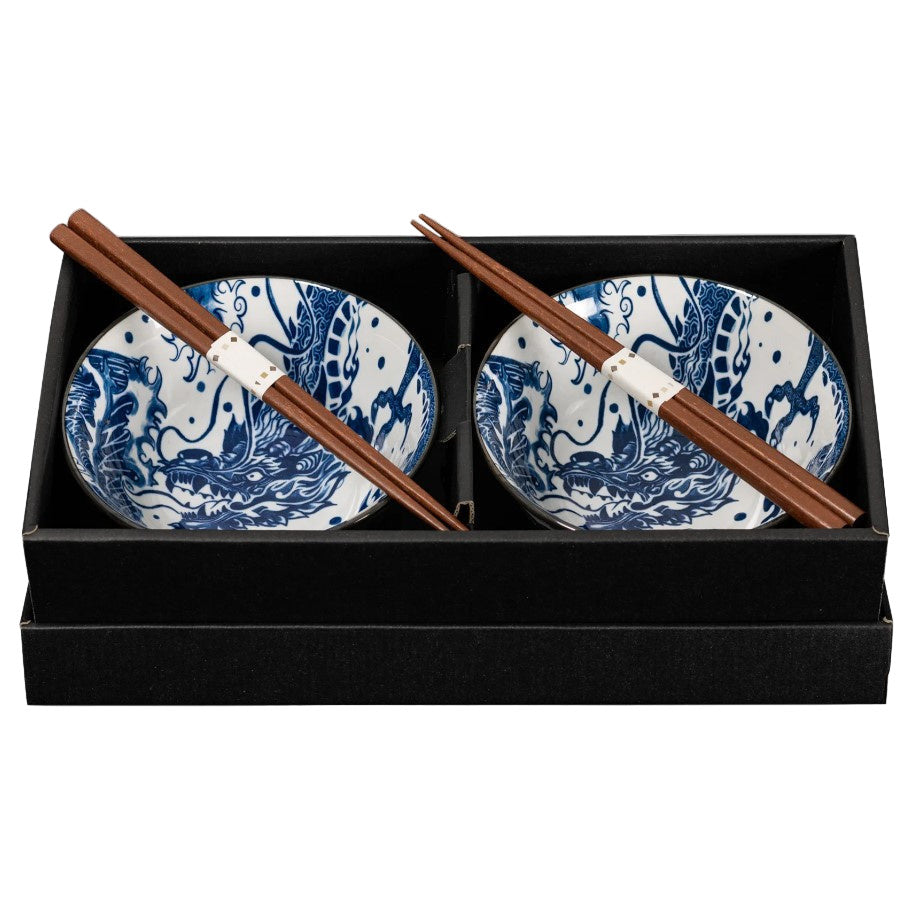 Bowl & Chopstick Set - Unryu Dragon Black