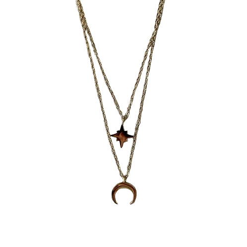 Moon & Star Layered Gold Necklace