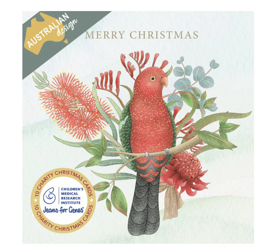 Christmas Cards Set of 10 - Floral King Parrot