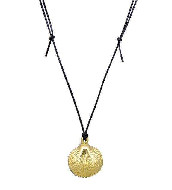 Marine Scallop On Rope Necklace - Gold