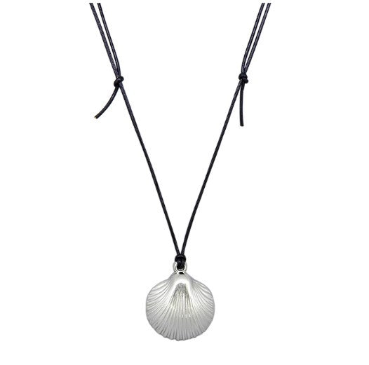 Marine Scallop On Rope Necklace - Silver
