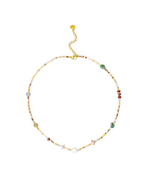 Pebble Cut Stone and Freshwater Pearl Necklace