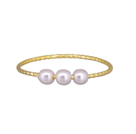 Triple Pearl Dainty Ring - Gold