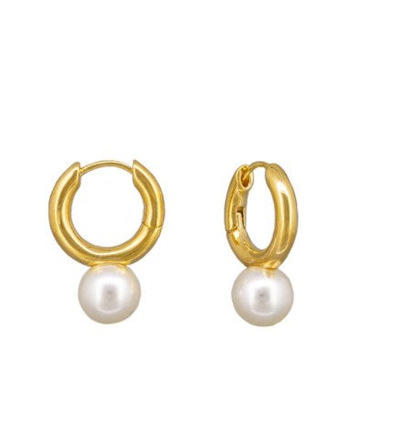Gold Pearl Huggie Earrings