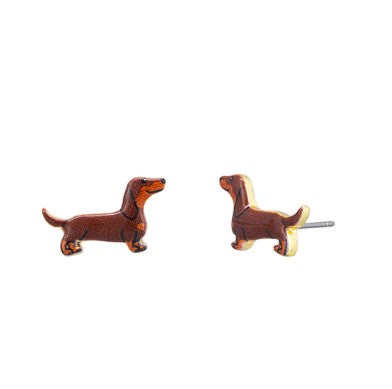 Wilhelmina Dachshund Stud Earrings - Chocolate