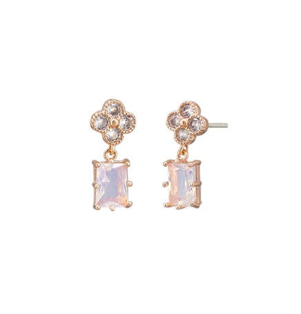 Anna Crystal Stud Drop Earrings - Rose Gold