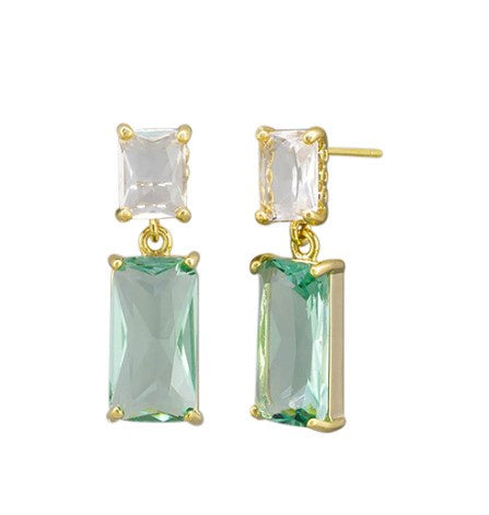 Erica Gold Crystal Drop Stud Earrings - Aqua