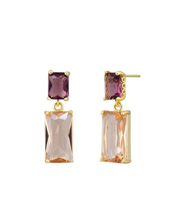 Erica Gold Crystal Drop Stud Earrings - Peach